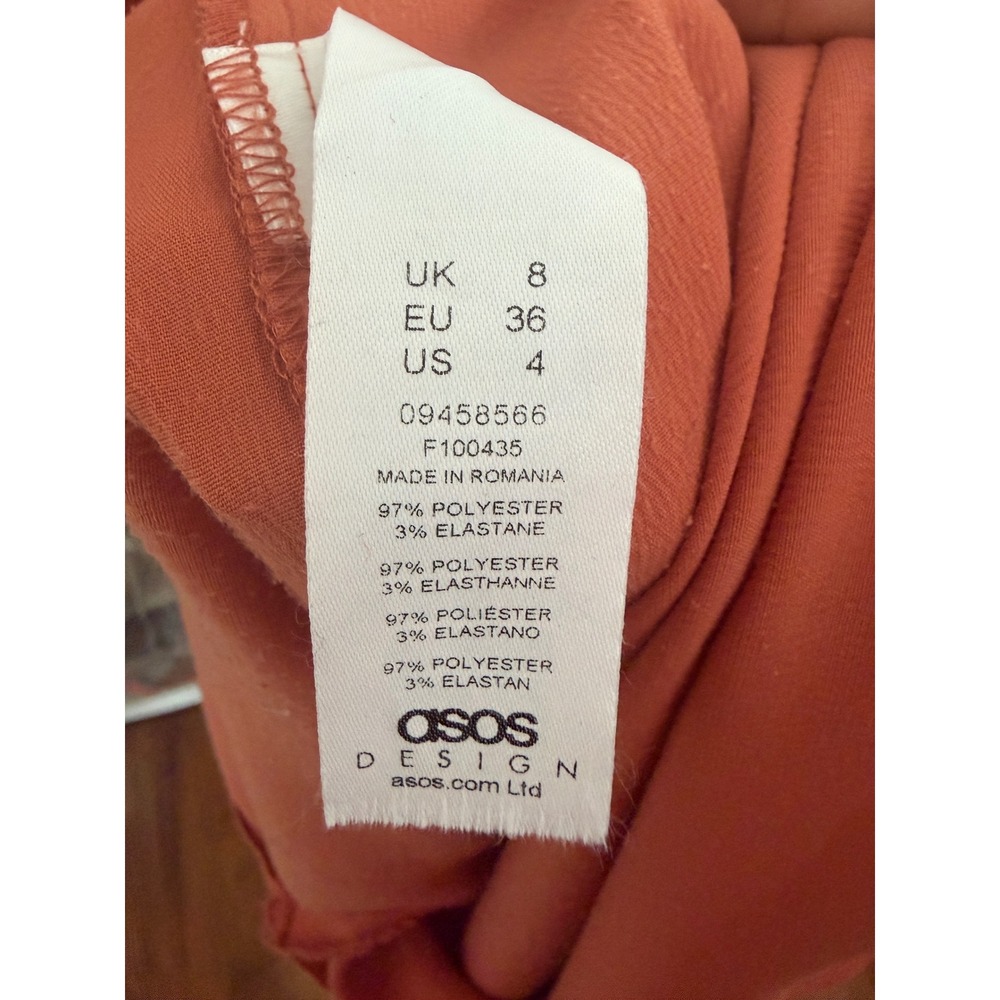 ASOS Design Women Rust Orange Satin Long Sleeve Tie Waist Maxi Dress Formal Gown - Picture 10 of 10